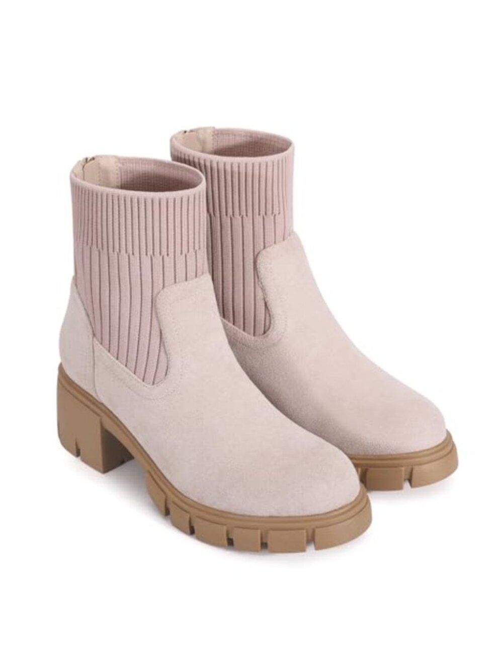 Women's Platform Chelsea Ankle Boots Chunky Heel Mid Calf Booties Suede Knitted
